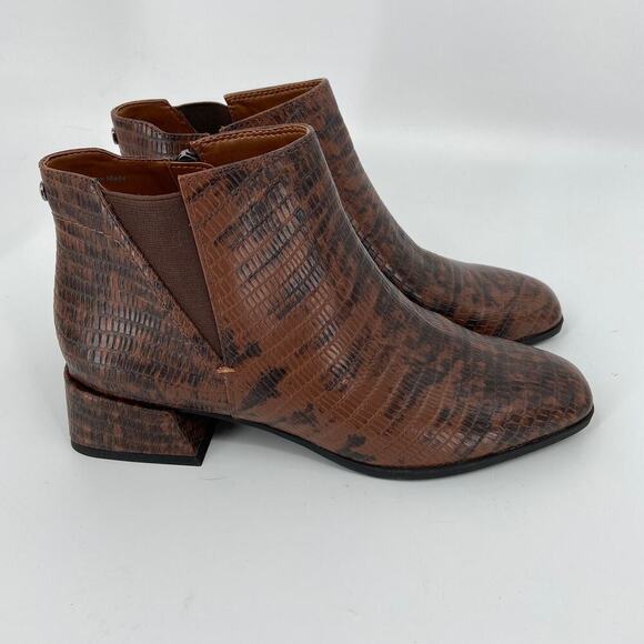 Franco Sarto Nico Ankle Boot Croc Embossed Block Heel Espresso Brown Size 7.5 - Picture 3 of 8